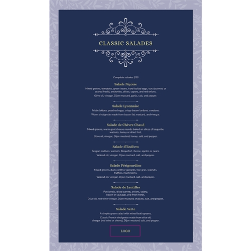 Picture of French - Menu (8.5 x 14) - Design 1 