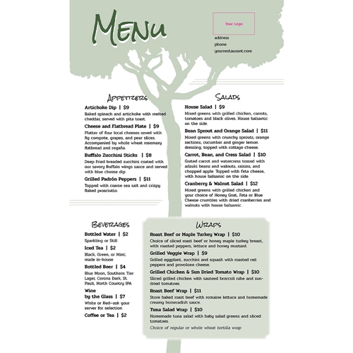 Picture of Cafes and Bistros - Menu (8.5 x 14) - Design 1 - Tree