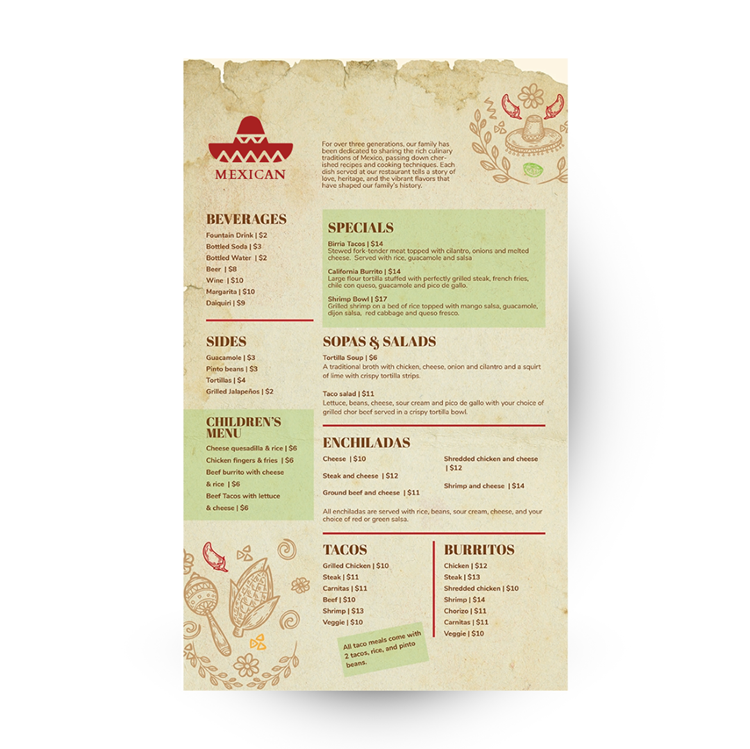 Show details for Mexican - Menu (8.5 x 14) - Design 2